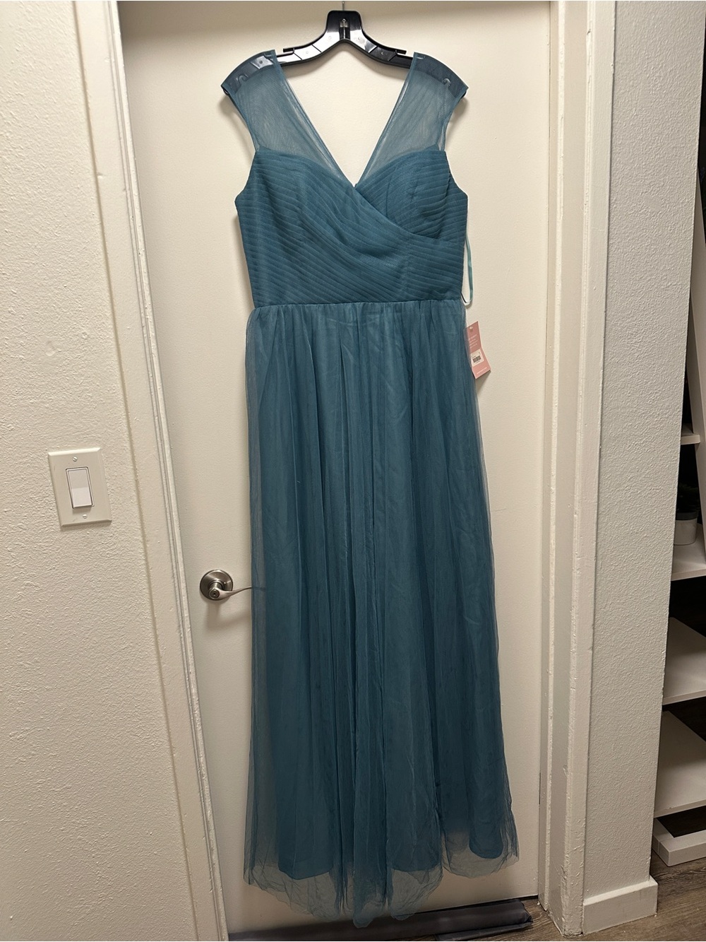 Prom Dress Teal Tulle Maxi Dress with Sheer Straps